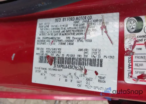 2011 Ford Fusion Sel z USA, uszkodzony, nr VIN 3FAHP0JA4BR265261